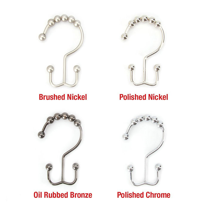 Double-hook Shower Curtain Rings available in Brushed Nickel, Polished Nickel, Oil Rubbed Bronze and Polished Chrome 